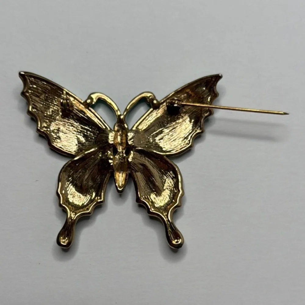 NWOT Rhinestone Crystal Enamel Gold Green Pin Brooch Wedding Butterfly Gift